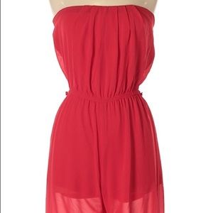 Red Strapless WideLeg Jumpsuit w/ sheer on bottom area.